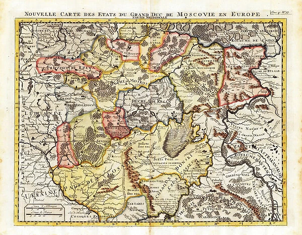 Map of the Grand Duchy of Moscow par Chatelain, Henri Abraham (1684-1743). Etching, watercolour, 1710, Private Collection