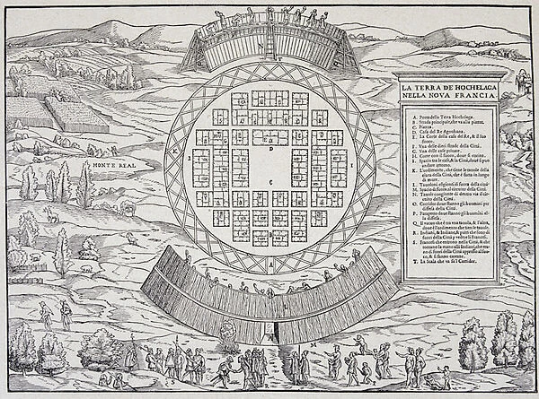 Map of Hochelaga, New France (Canada) - from 'Navigazioni e viaggi', by Ramusio, 1565