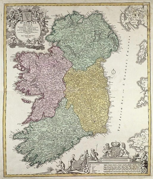 Map of Ireland showing the Provinces of Ulster, Munster, Connaught and Leinster, by Johann B