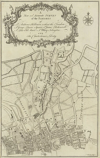Map of Islington, Clerkenwell, Holborn and Finsbury (engraving)