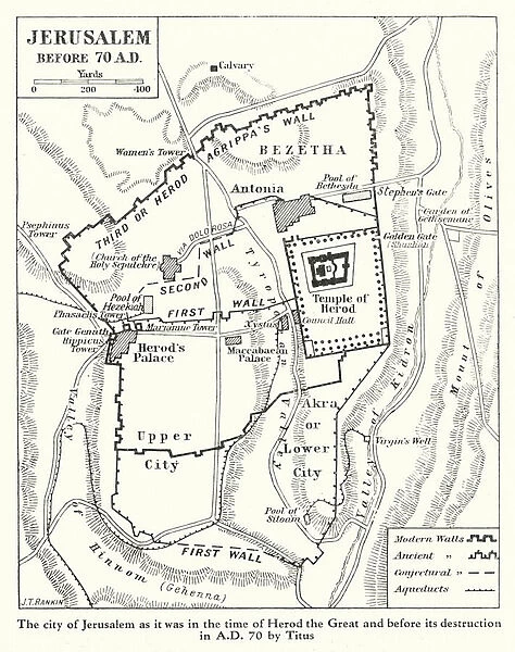 Map of Jerusalem in the time of Herod the Great, 1st Century (litho)