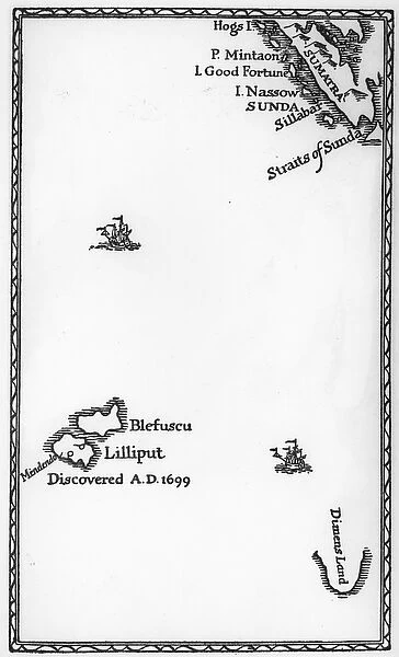 Map of Lilliput and Blefuscu, from the first edition of Gullivers Travels
