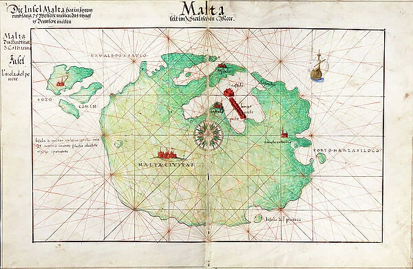 Map of Malta, 1554 (vellum)