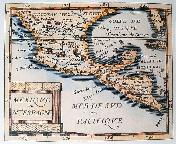 Map of Mexico or New Spain, 1625 (coloured engraving)