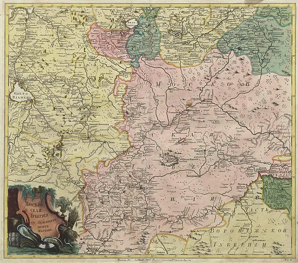 Map of Moscow governorate and parts of nearest provinces - Anonymous master - 1745 - Copper engraving, watercolour - Academy of Sciences, Saint Petersburg