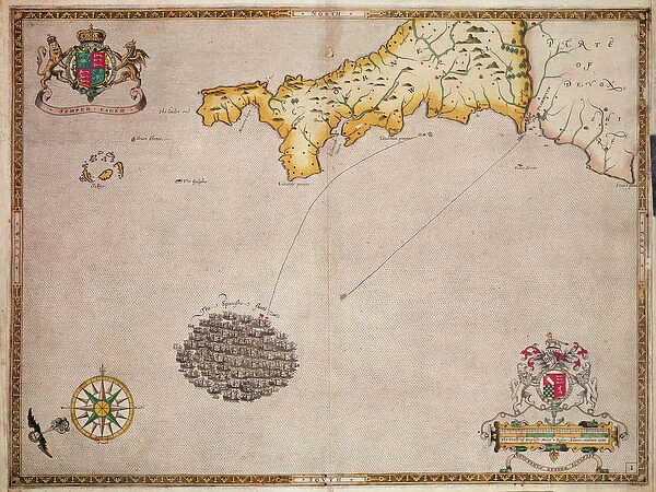 Map No. 1 showing the route of the Armada fleet, engraved by Augustine Ryther, 1588
