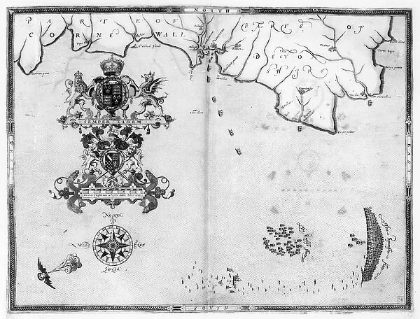 Map No. 4 Showing the route of the Armada fleet, engraved by Augustine Ryther; 1588