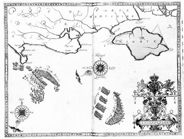 Map No. 6 showing the route of the Armada fleet, engraved by Augustine Ryther, 1588