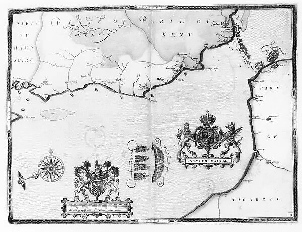 Map No. 8 showing the route of the Armada fleet, engraved by Augustine Ryther, 1588