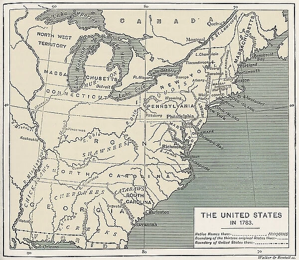 Map of post-independence United States, 1783