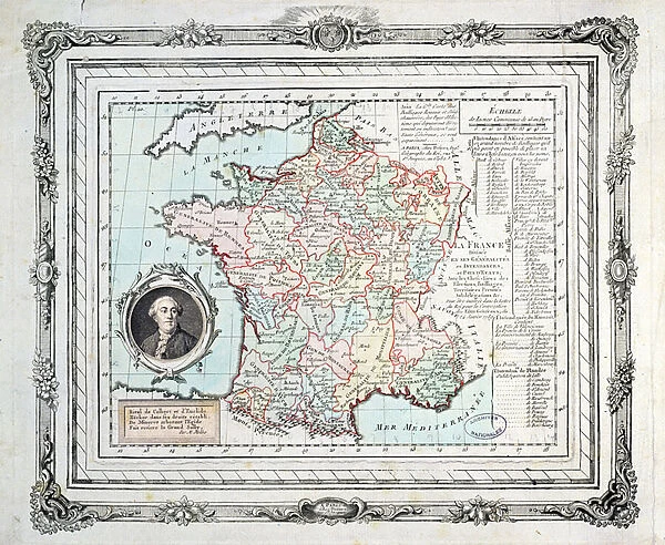 Map of the regions and districts of France, known as the Carte de Necker