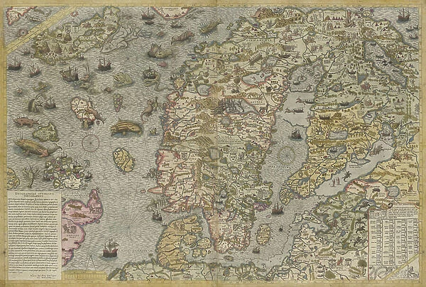 Map of the Sea (Carta marina) by Olaus Magnus (1490-1557), 1572 (engraving)