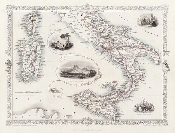 Map of Southern Italy (engraving)