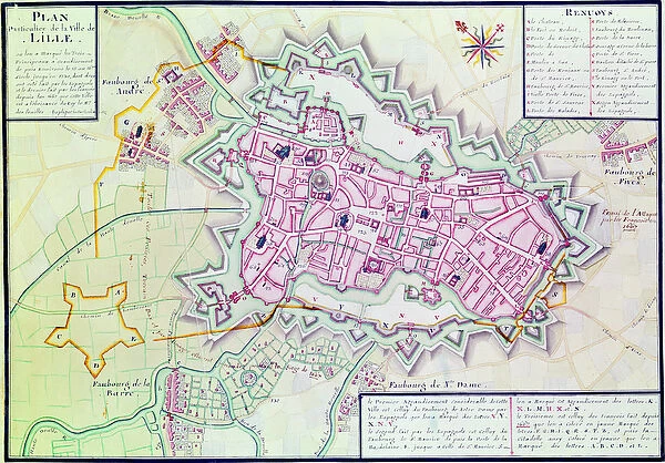 Map of the town of Lille, from Atlas et Histoire de Lille (pen ink