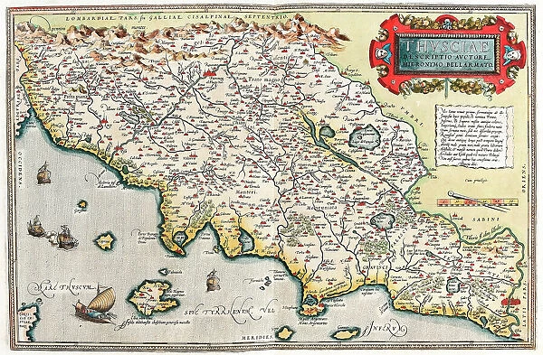 Map of Tuscany in Italy, 1570 (engraving)
