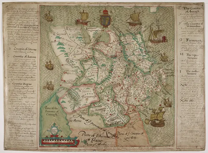 Framed Print : A map of Ulster with information on a plot or intrigue. Ireland. Dated about 1598 Framed Print : A map of Ulster with information on a plot or intrigue. Ireland. Dated about 1598