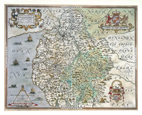 A Map of Westmorland and Cumberland, 1576 (hand-coloured engraving)