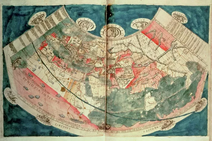 Framed Print : Map of the World based on a description by Ptolemaeus (w / c)