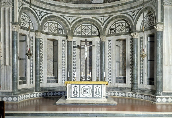 Marble apse and terracotta crucifix, 15th century