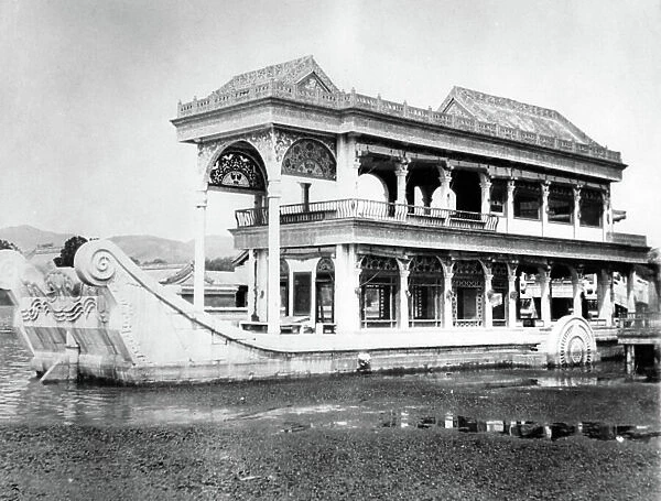 Marble Boat in the Summer Palace in Beijing, c.1900 (b / w photo)