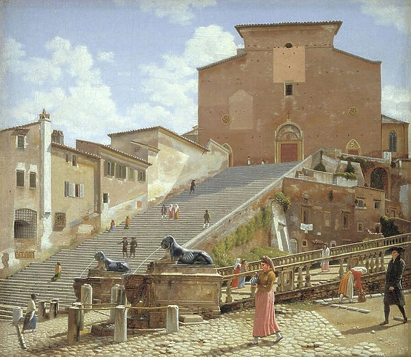 The Marble Stairs leading to Santa Maria in Aracoeli in Rome, 1814-16 (oil on canvas)