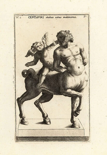 Marble statue of a Centaur and Cupid. 1779 (engraving)