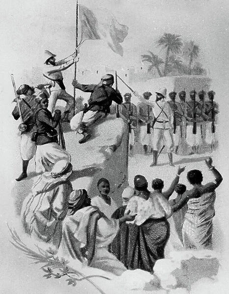 Marchand mission arriving in Fashoda, 10th July 1898 (engraving)