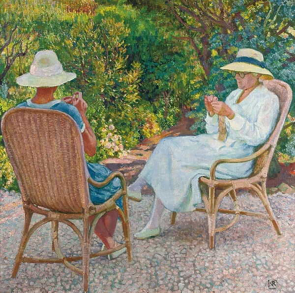 Maria and Elisabeth van Rysselberghe Knitting in the Garden, c. 1912 (oil on canvas)