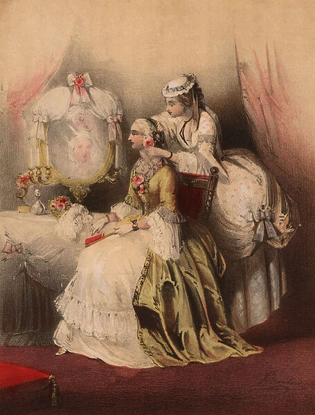 Marie Antoinette with her maid (colour litho)