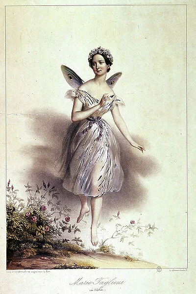 Marie Taglioni (1804 - 1884), ballerina, represented in sylphide - Illustration by Achille Deveria (1800 - 1857)