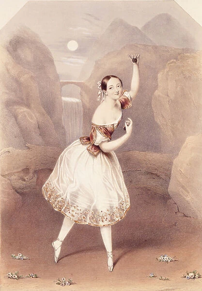 Marie Taglioni (1804-84) as Lauretta in La Gitana, c. 1839 (litho)