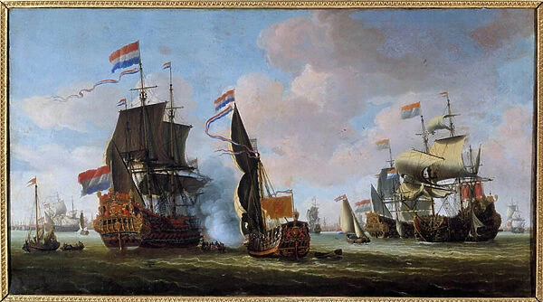 Marine: scene of naval battle Painting by Abraham Storck (1635-1710) 17th century Angers
