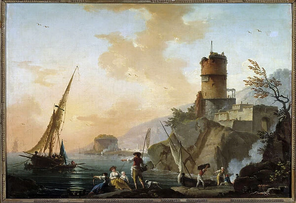 Marine, view of the Mediterranean Painting by Charles Francois Lacroix of Marseille