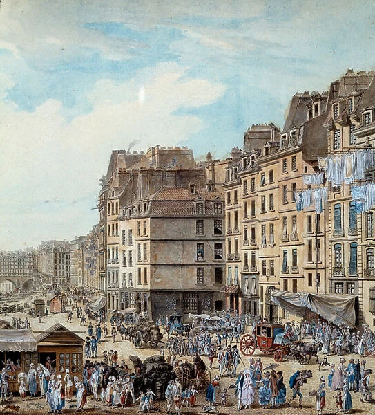 Maritime life on the docks of the Port in Paris in 1782 Peniches