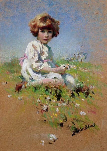 Marjorie - a A Girl Picking Daisies (pastel on paper)