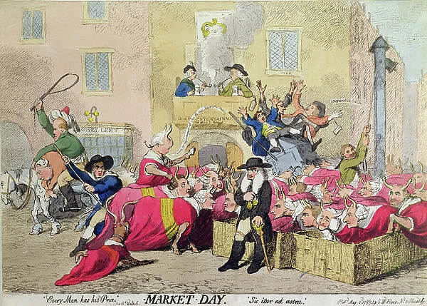 Market Day, published by S.W. Fores in 1788 (hand-coloured etching)