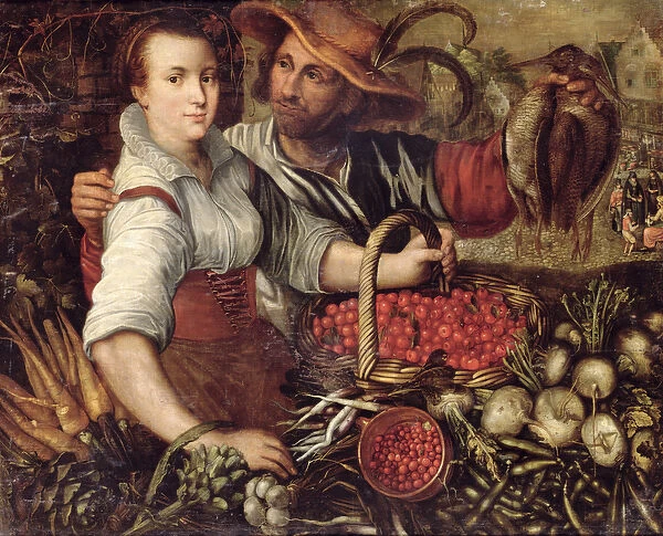 A Market Scene with Fruit and Vegetable Sellers (oil on canvas)