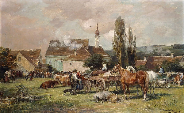 A Market by a Village, (oil on canvas)