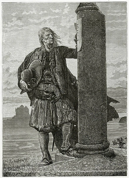 The Marquess of Lantenac reads an order for his arrest on a pillar - illustration