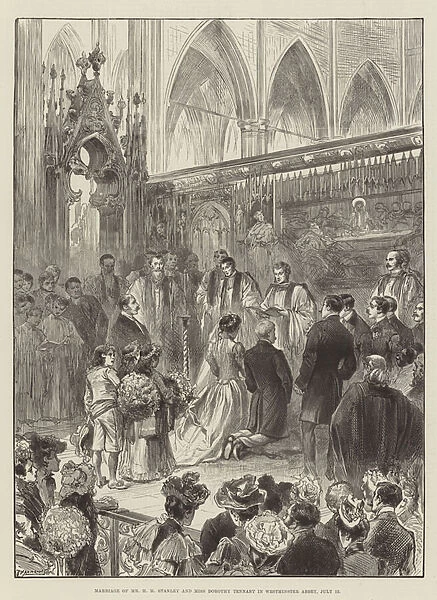 Marriage of Mr H M Stanley and Miss Dorothy Tennant in Westminster Abbey, 12 July (engraving)