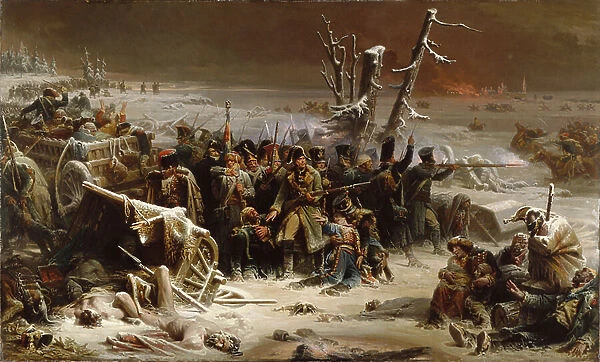Marshal Ney Supporting the Rear Guard During the Retreat from Moscow, 1856 (oil on canvas)