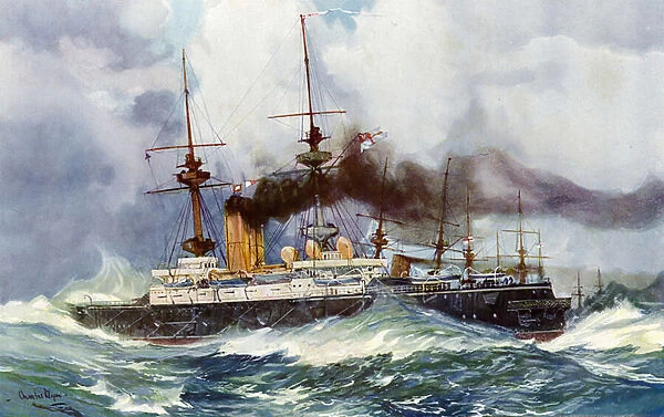 The 'Mars'in the Channel Squadron, 1901 (colour litho)