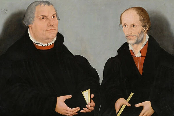 Martin Luther (1483-1546) and Philipp Melanchthon (1497-1560), 1558 (oil on pear wood)