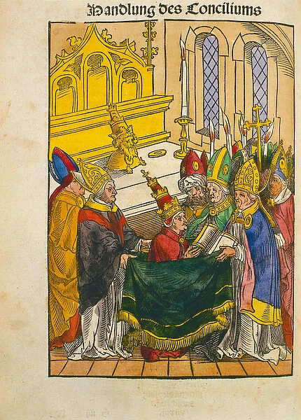 Martin V is installed as Pope at the Council of Constance, from Chronik des