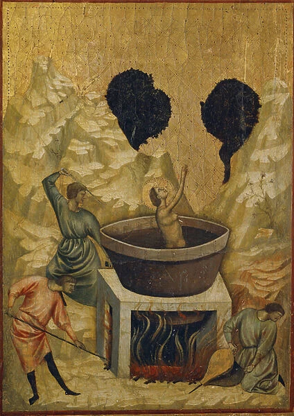 The martyrdom of St. Cecile, plunged into a bath of boiling water (tempera on wood, late 13th-early 14th century)