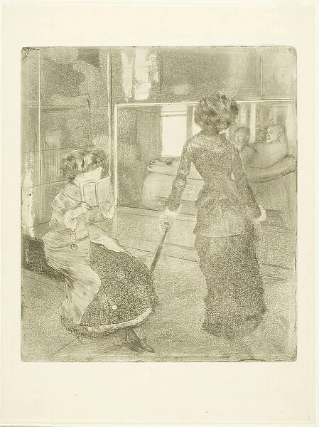 Mary Cassatt at the Louvre: The Etruscan Gallery, 1879--80 (soft ground etching, drypoint