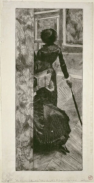 Mary Cassatt in the Paintings Gallery at the Louvre, 1879-80 (etching