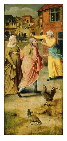 Mary and Joseph find no lodgings in Bethlehem, 1558 (oil on panel)