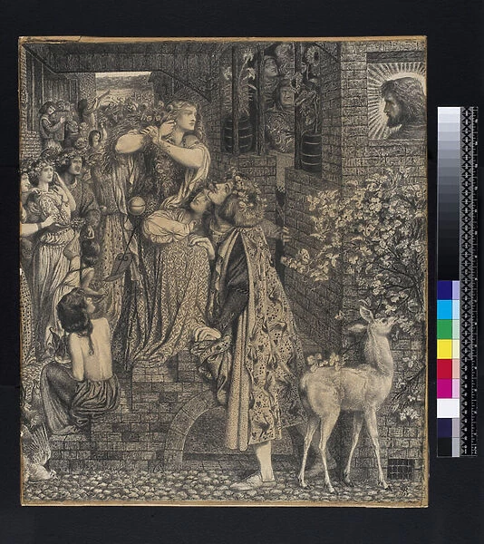 Mary Magdalene at the door of Simon the Pharisee, 1853-9 (pen and ink on paper)
