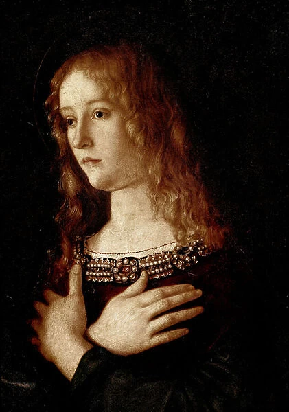Mary Magdalene. detail (tempera on panel, 1490)